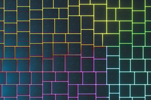 Tile cubes with colorful glowing gap, 3d rendering. photo