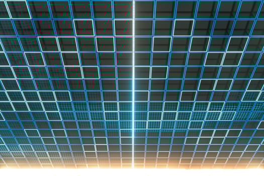 Glowing cubes block, glass material, 3d rendering. photo