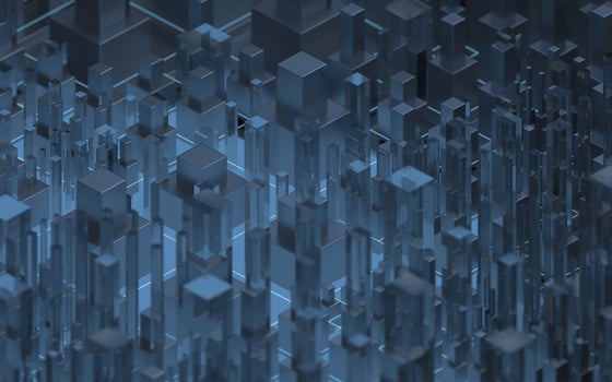 Technological cubes with black background, 3d rendering. photo