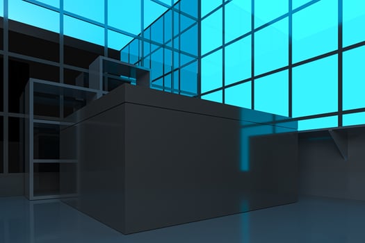 Neon and glass squares with dark background,3d rendering. photo