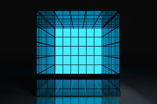 Neon and glass squares with dark background,3d rendering. photo