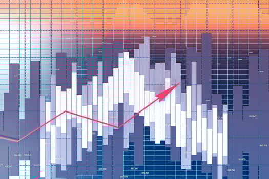 Growing arrow of economical data, financial statistic, 3d rendering. photo