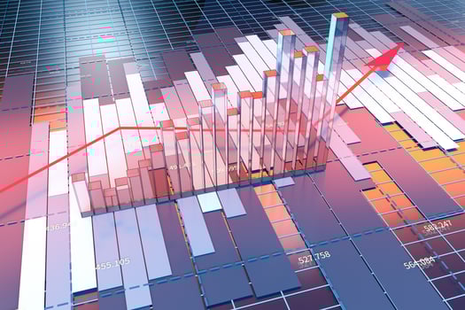 Growing arrow of economical data, financial statistic, 3d rendering. photo