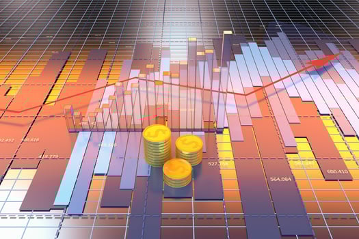 Growing arrow of economical data, financial statistic, 3d rendering. photo