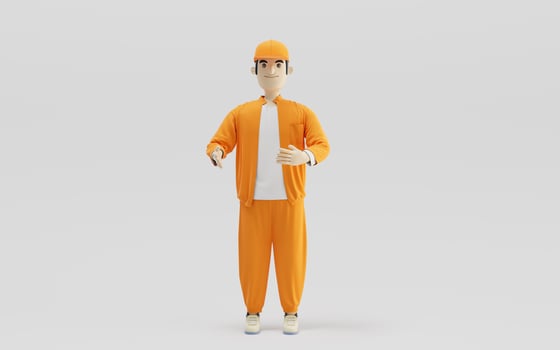 A cartoon deliveryman and gifts, 3d rendering. photo