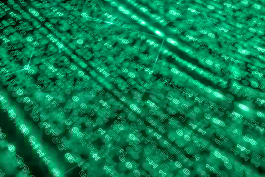 Digital binary data and streaming binary code background, 3d rendering. photo