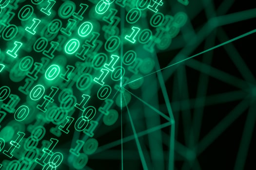 Digital binary data and streaming binary code background, 3d rendering. photo