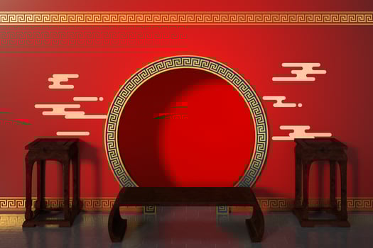 Chinese style red background, festival decoration, 3d rendering. photo