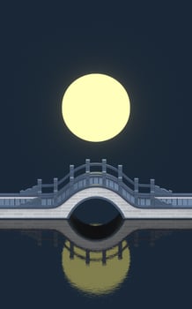 Chinese style bridge with full moon background, 3d rendering. photo