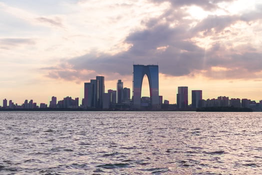 City buildings by Jinji Lake in Suzhou, China. photo