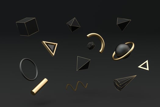 Golden and black abstract objects, 3d rendering. photo
