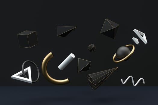 Golden and black abstract objects, 3d rendering. photo