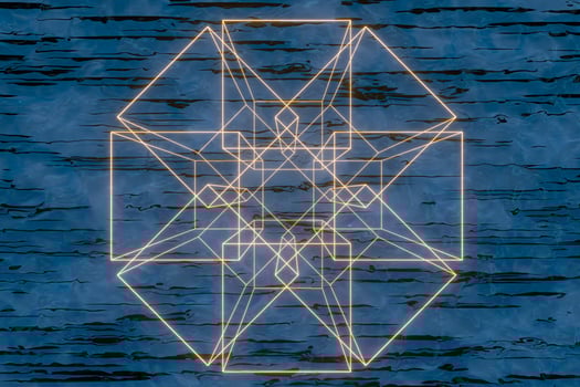 Still lake with geometric figures,abstract lines,3d rendering. photo