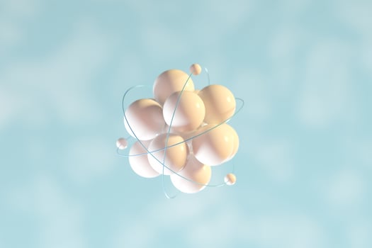 Atom spheres with cyan organic background, 3d rendering. photo