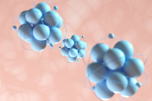 Atom spheres with pink organic background, 3d rendering. photo