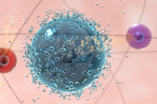 Atom spheres with pink organic background, 3d rendering. photo