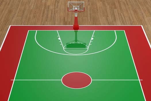 Basketball court with wooden floor, 3d rendering. photo