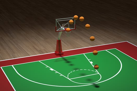 Basketball court with wooden floor, 3d rendering. photo