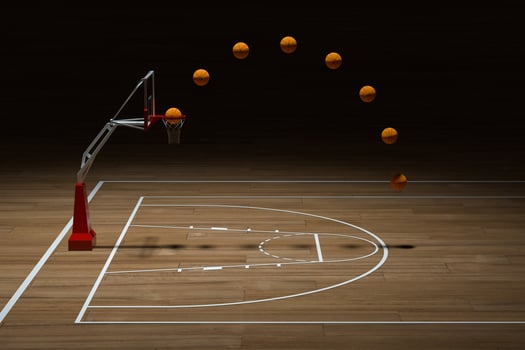 Basketball court with wooden floor, 3d rendering. photo