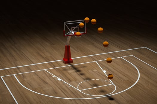 Basketball court with wooden floor, 3d rendering. photo