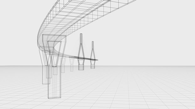 Sketch lines of suspension bridge, 3d rendering. photo