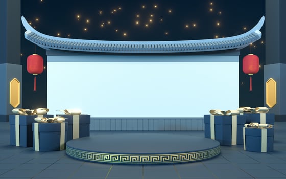 Empty product stage with traditional style background, 3d rendering. photo