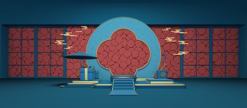 Empty room in Chinese style, 3d rendering. photo
