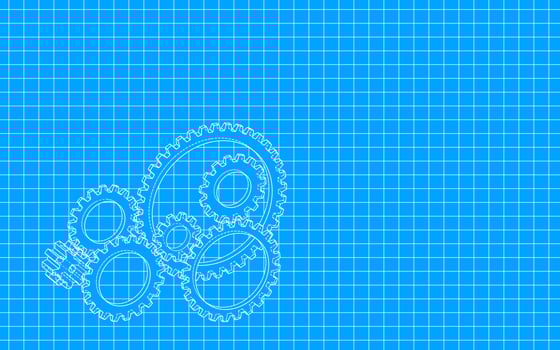 Gear design with blueprint style, grid pattern, raster illustration. photo