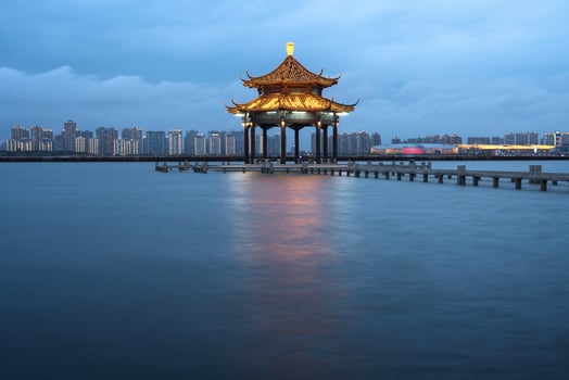 City landscape around the lake in Suzhou, China. photo