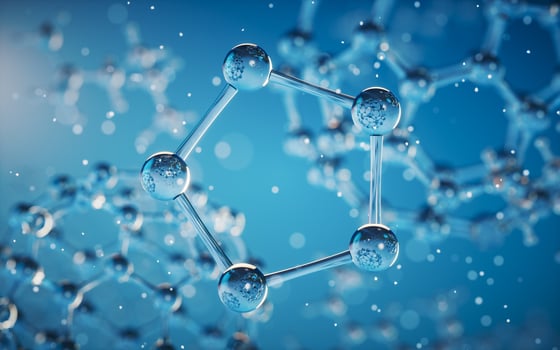 Chemical molecule with blue background, 3d rendering. photo
