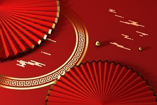 Red Chinese style fan, traditional decoration, 3d rendering. photo