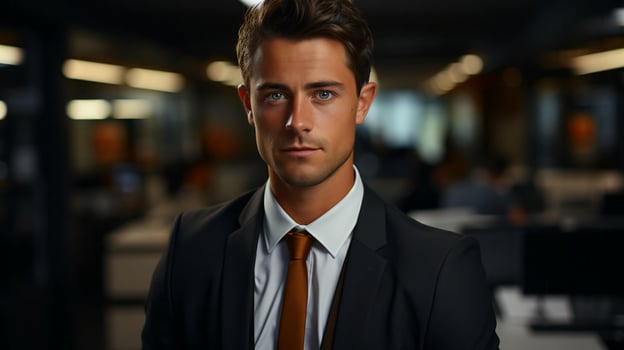 Male businessman office worker in an expensive classic suit in the office photo