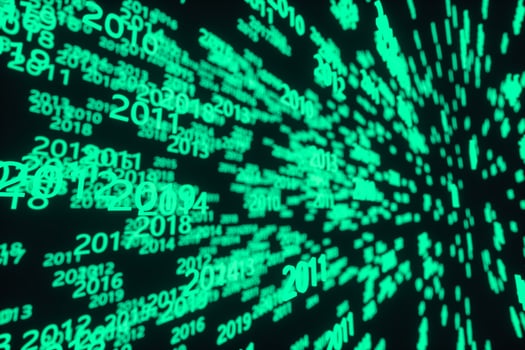 Glowing time numbers with dark background, 3d rendering. photo