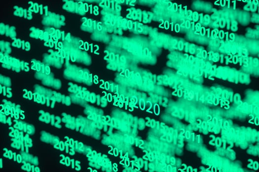 Glowing time numbers with dark background, 3d rendering. photo