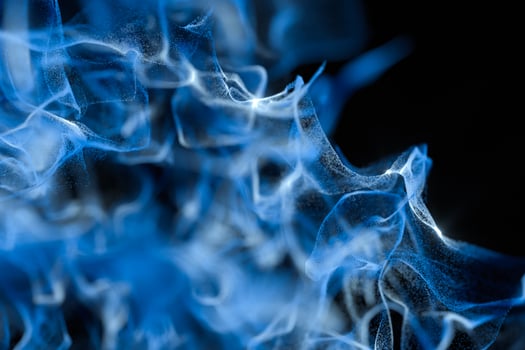 Particles moving on black background, 3d rendering. photo
