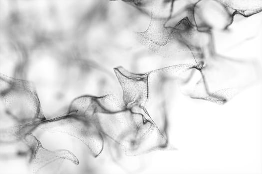 Particles moving on white background, 3d rendering. photo