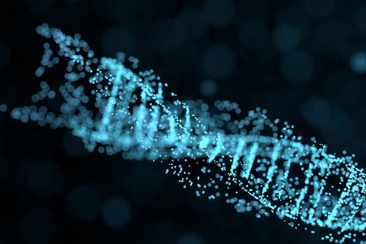 DNA particles and diffused glowing lines, 3d rendering. photo