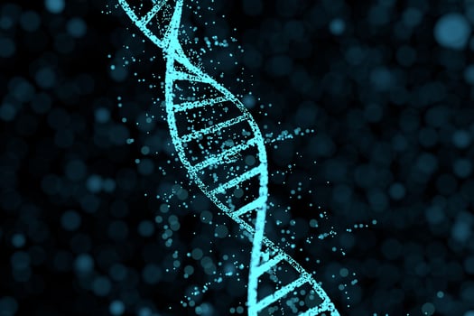 DNA particles and diffused glowing lines, 3d rendering. photo