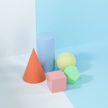Still life presentation of geometric objects, 3d rendering. photo