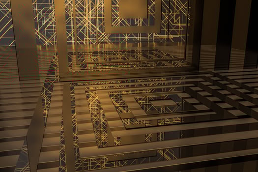 Dark and luxury room with glowing lights, 3d rendering. photo
