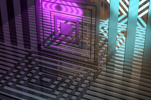 Dark and luxury room with glowing lights, 3d rendering. photo