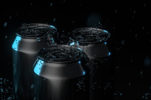 The rain drops fell on cans, cans with dark background, 3d rendering. photo