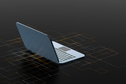 Laptop with black background, technological concept, 3d rendering. photo
