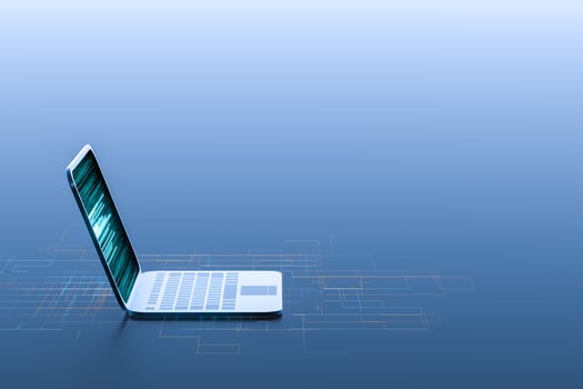 Laptop with black background, technological concept, 3d rendering. photo
