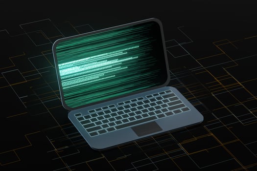 Laptop with black background, technological concept, 3d rendering. photo