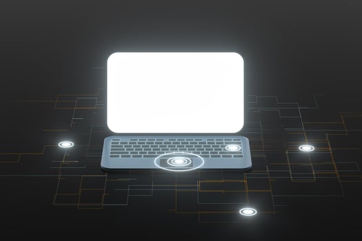 Laptop with black background, technological concept, 3d rendering. photo