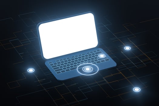 Laptop with black background, technological concept, 3d rendering. photo