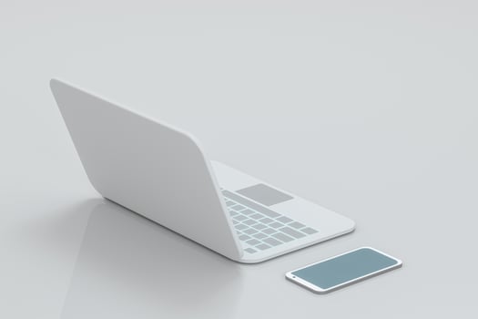 Laptop and phone with white background, technological concept, 3d rendering. photo