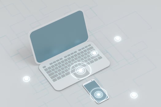 Laptop and phone with white background, technological concept, 3d rendering. photo