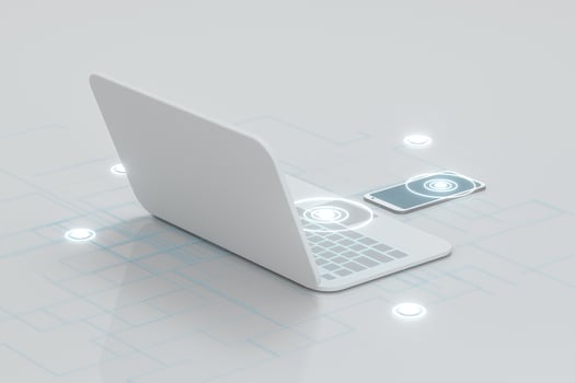 Laptop and phone with white background, technological concept, 3d rendering. photo